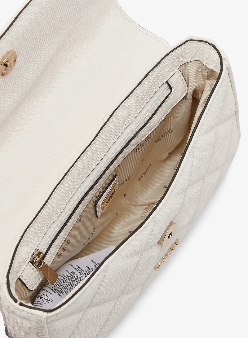 Guess OFF WHITE Libby Flap Over Crossbody Bag for Women | Best Price UAE