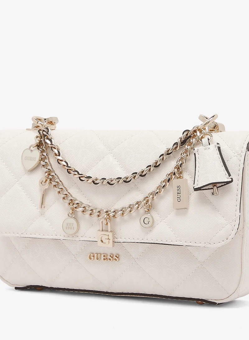 Guess OFF WHITE Libby Flap Over Crossbody Bag for Women | Best Price UAE