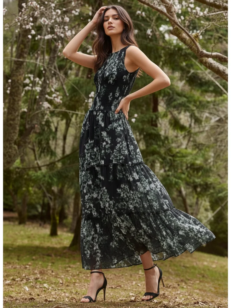 Outzidr  Blue Printed maxi dress for Women | Best Price UAE