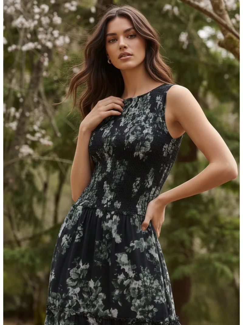 Outzidr  Blue Printed maxi dress for Women | Best Price UAE
