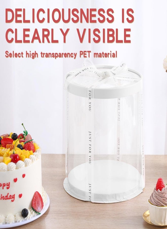 JCD Multi-Layer 6 Pack Clear Cake Box with Ribbon,Tall Cake Box Carrier, Tiered Transparent Cake Packaging Boxes 10 Inch, PET Round Cake Containers with Boards for Party(Clear Lid, Round 10inch/6Pcs) - Image 5