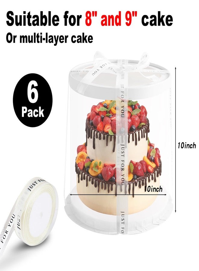 JCD Multi-Layer 6 Pack Clear Cake Box with Ribbon,Tall Cake Box Carrier, Tiered Transparent Cake Packaging Boxes 10 Inch, PET Round Cake Containers with Boards for Party(Clear Lid, Round 10inch/6Pcs) - Image 2