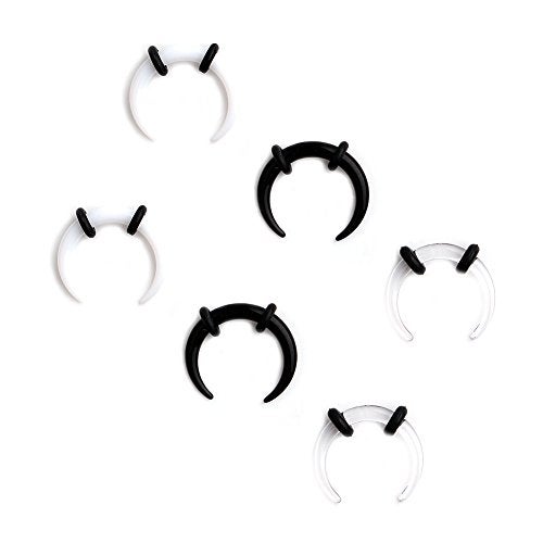 Ruifan 3prs Black/White/Clear Acrylic C shape Pincher Tapers Septum Buffalo Taper Expander Pierced Nose, Nipple or Earring Ring with Black O-Rings 14G - Image 1
