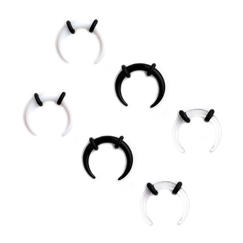 Ruifan 3prs Black/White/Clear Acrylic C shape Pincher Tapers Septum Buffalo Taper Expander Pierced Nose, Nipple or Earring Ring with Black O-Rings 14G - Image 4
