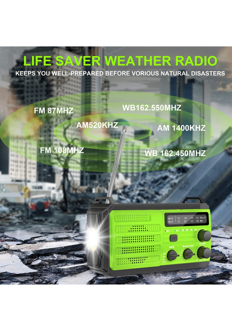 SYOSI Emergency Weather Radio, 8000mAh AMFM NOAA Weather Alert Radio, Solar Hand Crank Powered Radio with Flashlight, SOS Alarm, Compass for Survival, Hurricane, Outdoor Emergency - Image 3