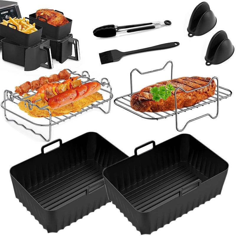 8 pcs Air Fryer Accessories for Ninja Foodi Flexi Drawer Dual Air Fryer 76l AF300UK 95l AF400UK AF451UK with Silicone Tongs  Air Fryer RackAir Fryer Silicone Liners Accessories for Tower