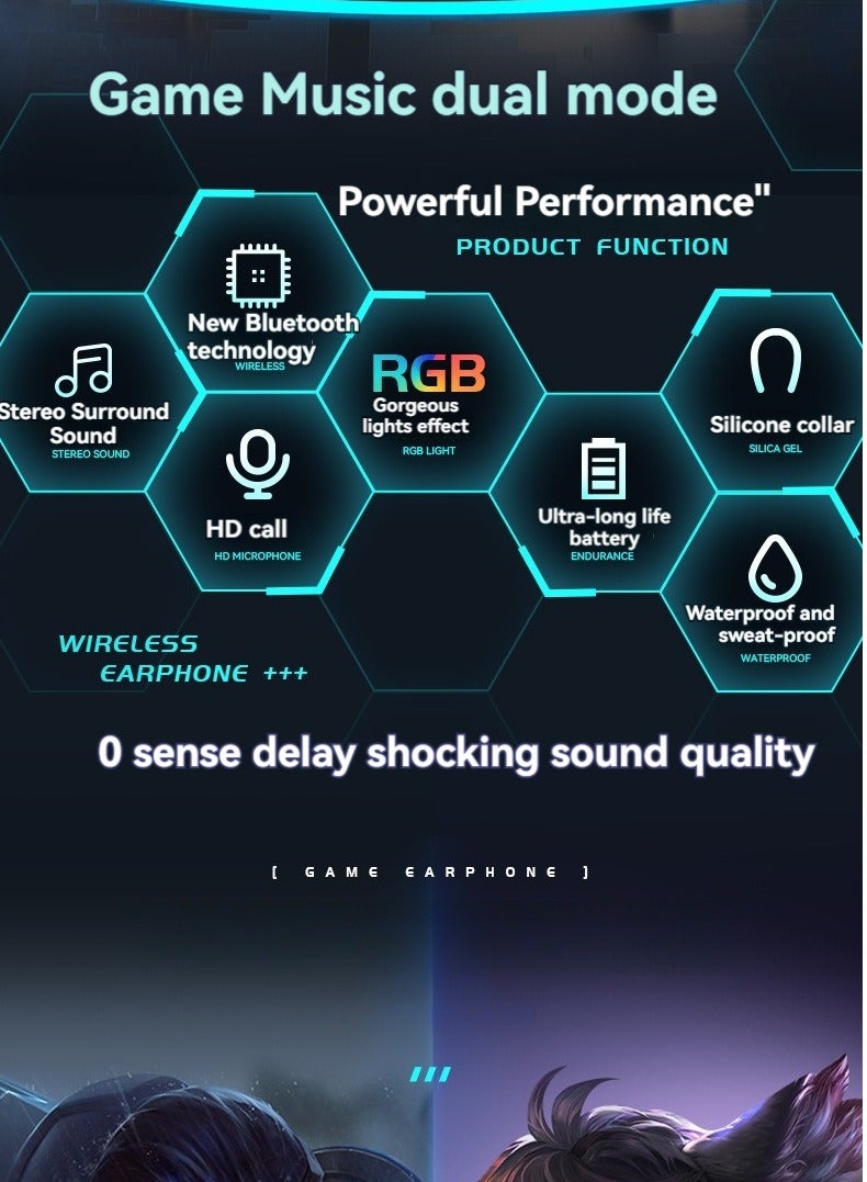 New long lasting RGB ambient lighting neck-mounted sports Bluetooth headset stereo sound effect game music dedicated headset (green) - Image 4