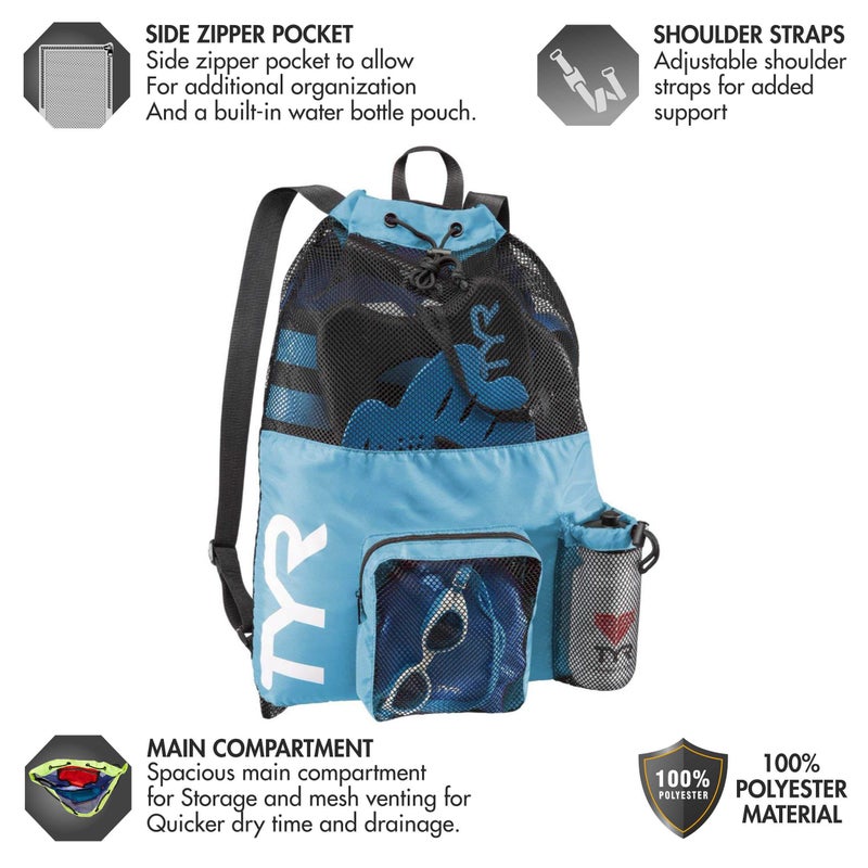 TYR Big Mesh Mummy Backpack for Swim, Gym and Workout Gear, Royal Blue, 40-Liter Capacity - Image 3
