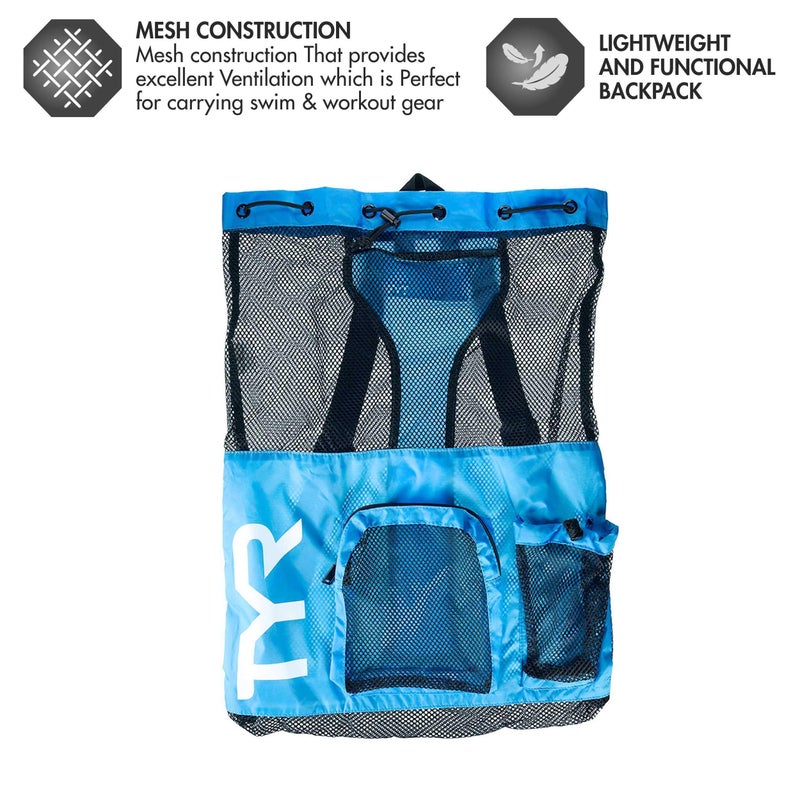 TYR Big Mesh Mummy Backpack for Swim, Gym and Workout Gear, Royal Blue, 40-Liter Capacity - Image 2