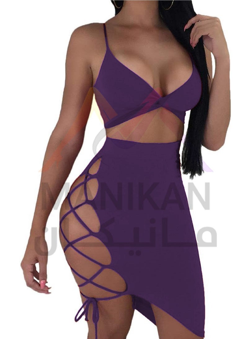 MANIKAN MANIKAN Lingerie set consisting of a short skirt and a sleeveless bra with a side lace-up corset  - Image 1