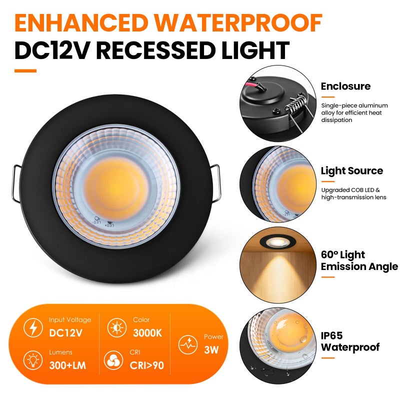 GZV 12V Puck Light, LED RV Recessed Ceiling Light, 3 inch Waterproof Interior Lighting for Under Cabinet, Camper Vans Truck Motorhome, 3000K, 4Pack - Image 2