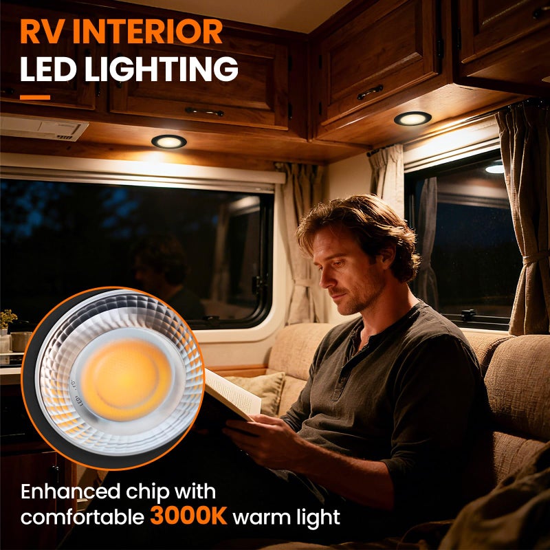 GZV 12V Puck Light, LED RV Recessed Ceiling Light, 3 inch Waterproof Interior Lighting for Under Cabinet, Camper Vans Truck Motorhome, 3000K, 4Pack - Image 5