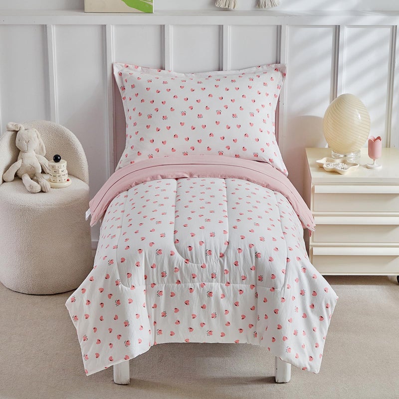 DuShow Toddler Bedding Set for Girls4 Piece BedinaBag Toddler Comforter SetsPink Heart Crib Bedding Sheets SetInclude Quilt ComforterFlat SheetFitted SheetPillowcase - Image 2