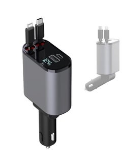 ACLIX 4-in-1 Car Charger with Dual Retractable Cable, Dual Port USB CORD Fast Charging Car Adapter Car  with Voltage Display Compatible with iPhone 14 13 Pro Max, iPad, Samsung  - Image 1