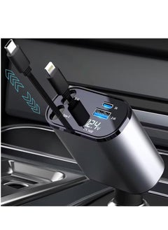 ACLIX 4-in-1 Car Charger with Dual Retractable Cable, Dual Port USB CORD Fast Charging Car Adapter Car  with Voltage Display Compatible with iPhone 14 13 Pro Max, iPad, Samsung  - Image 2