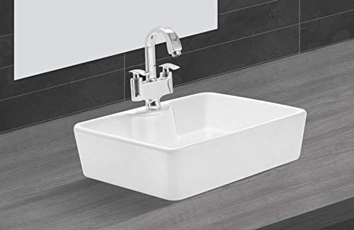 Belmonte Ceramic Table Top Wash BasinSink for Bathroom Glossy Finish Fusion LxWxH 38cm x 48cm x 12cm White - Image 1