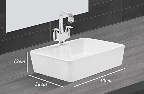 Belmonte Ceramic Table Top Wash BasinSink for Bathroom Glossy Finish Fusion LxWxH 38cm x 48cm x 12cm White - Image 2