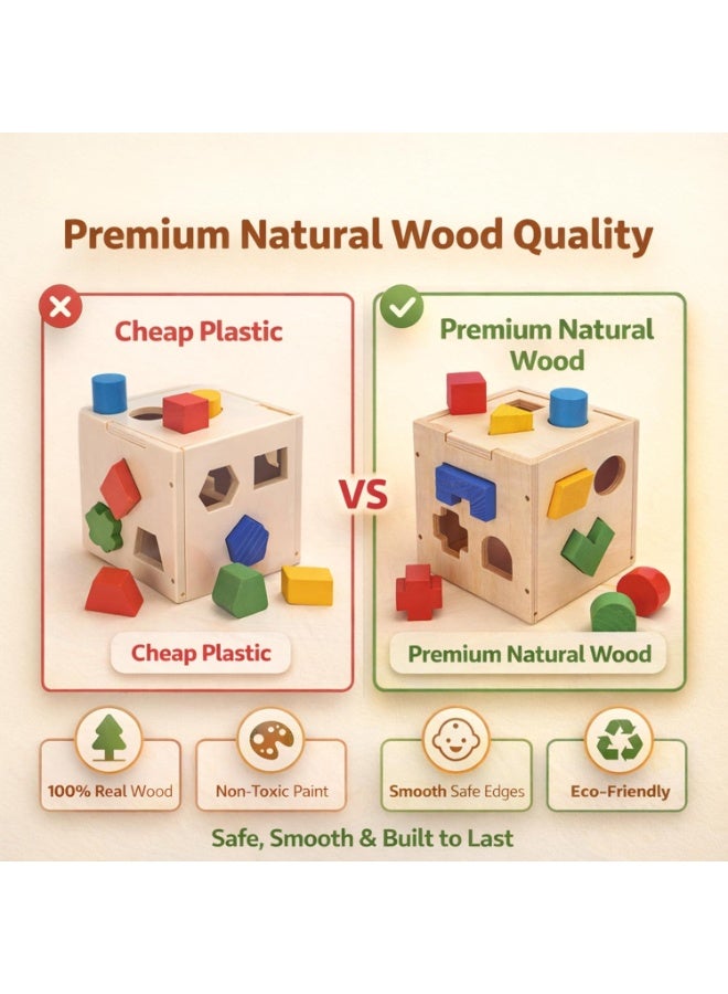 ARGT Wooden Shape Sorter Cube – 15 Shapes Montessori Educational Toy for Toddlers 1-3 Years, Non-Toxic Natural Wood Sorting Blocks, Kids Learning Toy - Image 5