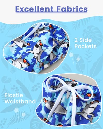 Ghteas Toddler Swimsuit Boy Swim Trunks Boys with Pockets Soft Boxers Lined UPF 50+ Rash Guard Drawstring Elastic Waist Beach Swim Trunks Boys 6-7 Blue Shark - Image 5