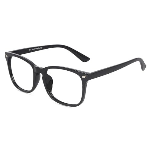 Dervin Blue Light Blocking Glasses Gaming Filter Transparent Square Eyeglasses for Eye Protection Men Women, Computer/Tablet/Laptop/Mobile/TV, Anti-blue & Anti eyestrain (Shiny Black) - Image 1