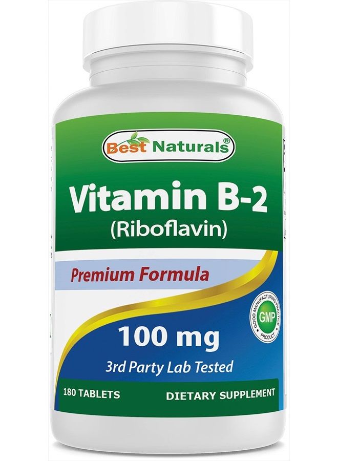 Best Naturals Vitamin B2 (Riboflavin) 100 mg 180 Tablets - Premium Formula - 3rd Party Lab Tested - Image 1