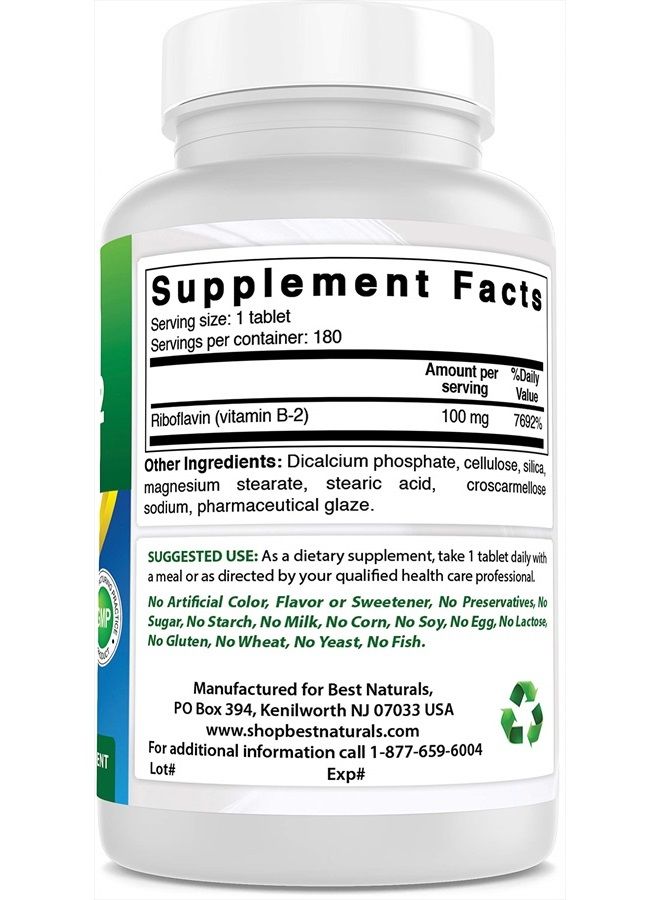 Best Naturals Vitamin B2 (Riboflavin) 100 mg 180 Tablets - Premium Formula - 3rd Party Lab Tested - Image 5
