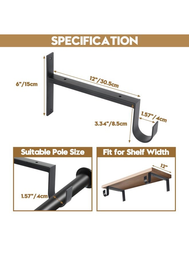 AddGrace Heavy Duty Closet Rod and Shelf Brackets 12 Inch Wall Mounted Closet Rod Bracket with Pole Holder Shelving Support with Screws for Laundry (2 Pack) - Image 4