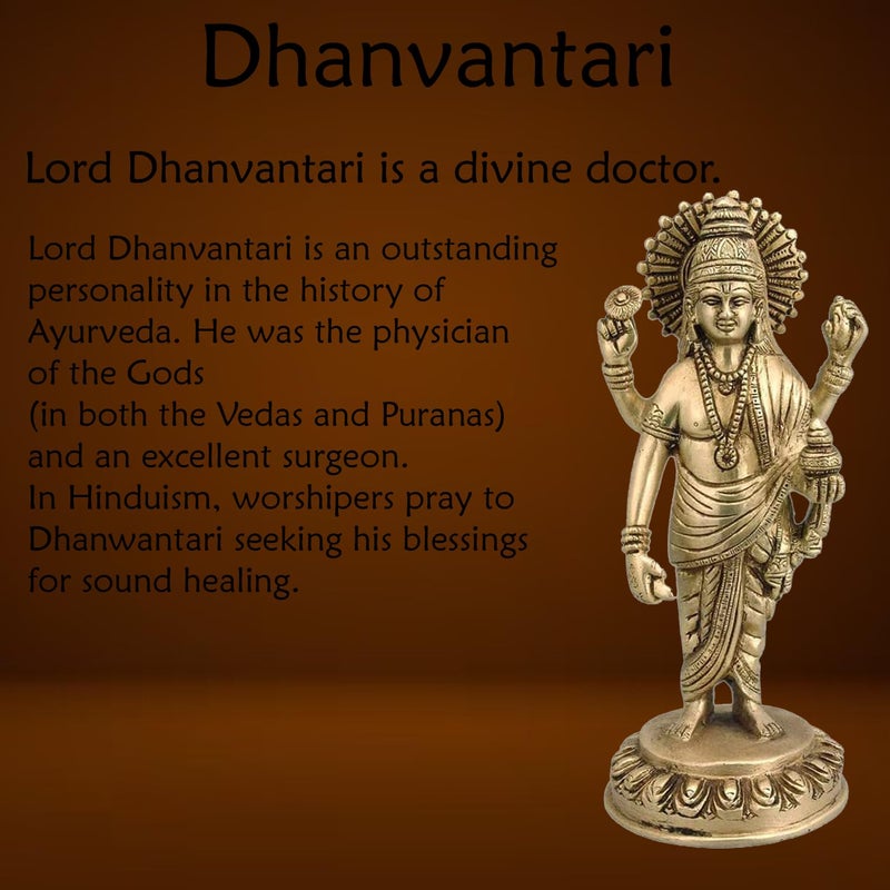 TREEMAISON Brass Dhanvantri Ji Statue Premium Finished Figurine Decorative Showpiece for Home Office MahaVastu Remedy Zonal PlacementNNE - Image 4