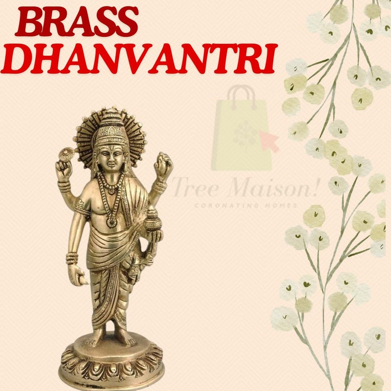 TREEMAISON Brass Dhanvantri Ji Statue Premium Finished Figurine Decorative Showpiece for Home Office MahaVastu Remedy Zonal PlacementNNE - Image 3