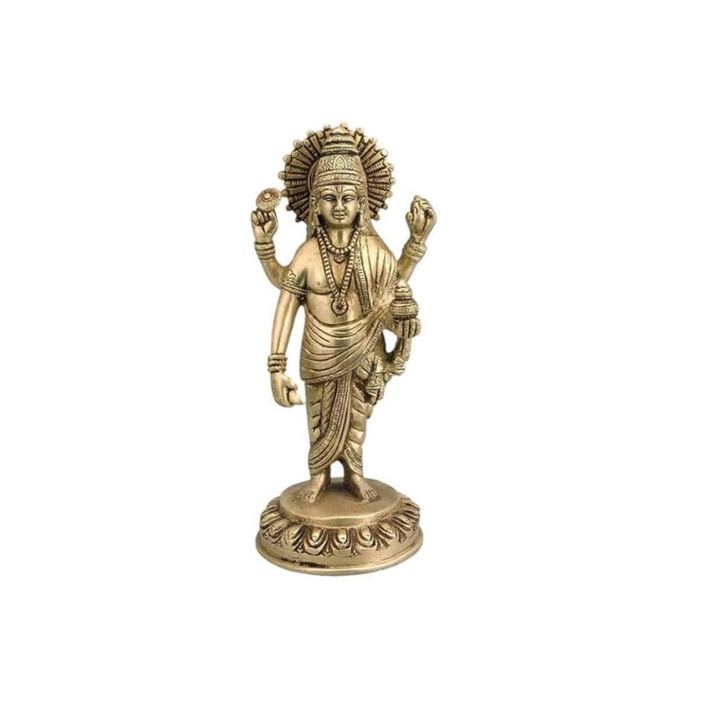 TREEMAISON Brass Dhanvantri Ji Statue Premium Finished Figurine Decorative Showpiece for Home Office MahaVastu Remedy Zonal PlacementNNE - Image 1