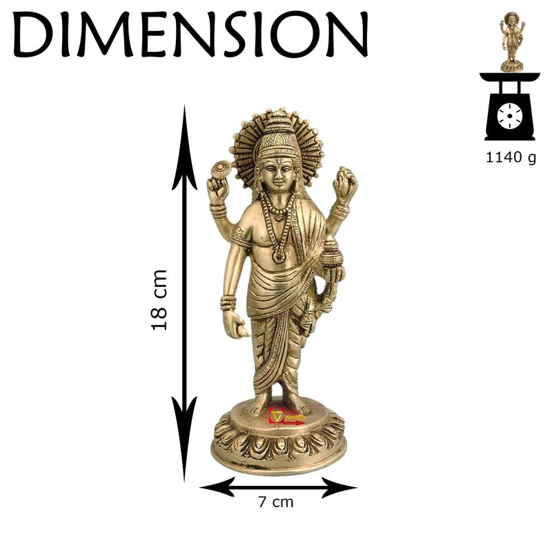 TREEMAISON Brass Dhanvantri Ji Statue Premium Finished Figurine Decorative Showpiece for Home Office MahaVastu Remedy Zonal PlacementNNE - Image 2