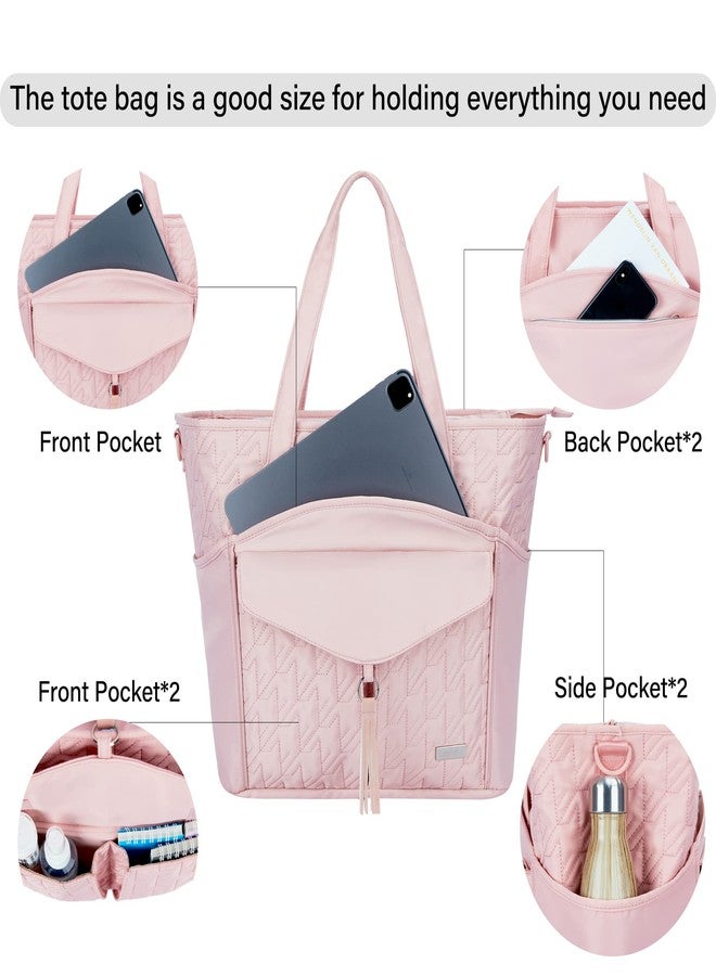 Lexeeco Utility Teacher Tote Bag for Women Work Bags Quilted Large Nurse Tote Bag with Pockets for 15.6" Laptop for Teacher Supplies (Pink), Pink, Large - Image 5