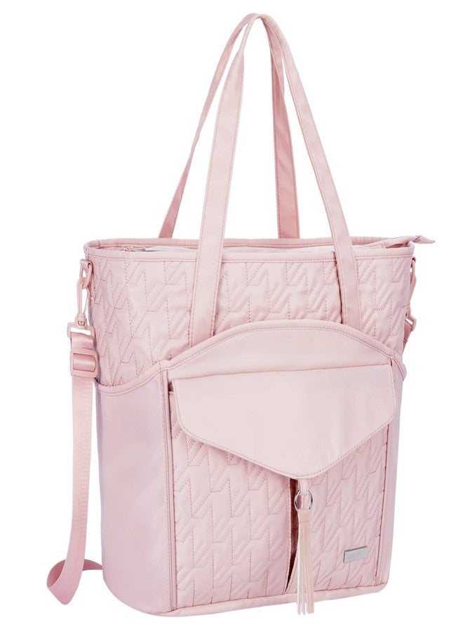 Lexeeco Utility Teacher Tote Bag for Women Work Bags Quilted Large Nurse Tote Bag with Pockets for 15.6" Laptop for Teacher Supplies (Pink), Pink, Large - Image 1