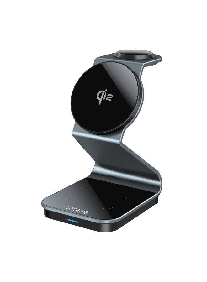 DVICED Magnetic 3 in 1 qi2 wireless charger stand - Grey - Image 1