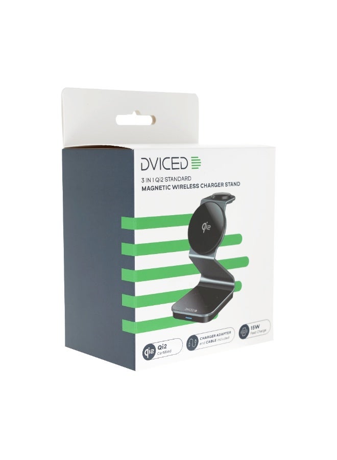 DVICED Magnetic 3 in 1 qi2 wireless charger stand - Grey - Image 2