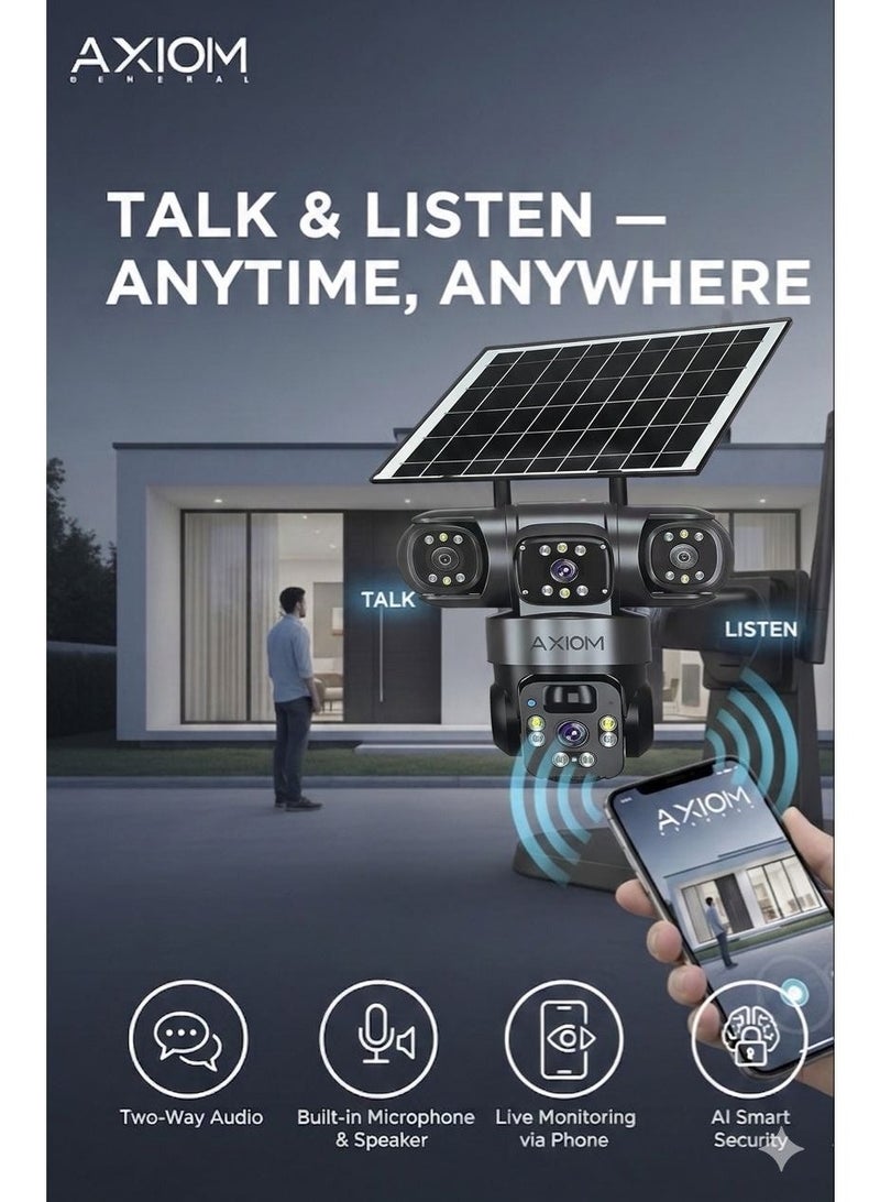 اكسيوم جنرال كاميرا مراقبة أكسيوم الذكية بالطاقة الشمسية –  WiFi، تغطية 360 درجة، لاسلكية بالكامل مع رؤية ليلية ملونة وتتبع ذكي - Image 2
