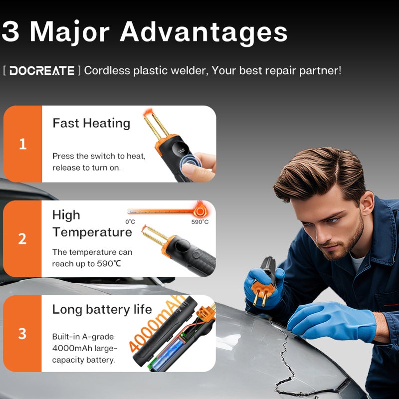 Portable Wireless Handheld Hot Stapler Plastic Welding Machine for Car Bumper PVC Plastic Repairs Plastic Soldering Tool Repair Kit - Image 5