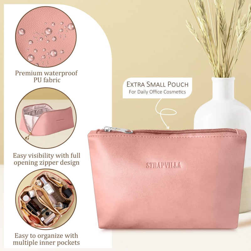 STRAPVILLA Makeup Organizer Bag for Women – Large Waterproof Makeup Pouch Bag with Wide Opening – Travel Pouches for Women, Cosmetic Organizer Bag, Makeup Kit Bag for Travel & Daily Use - Pink - Image 2