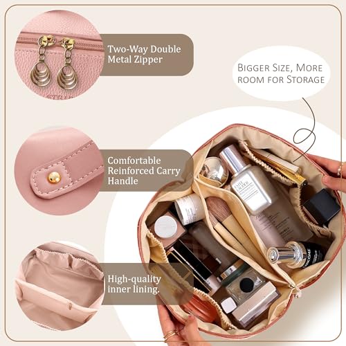 STRAPVILLA Makeup Organizer Bag for Women – Large Waterproof Makeup Pouch Bag with Wide Opening – Travel Pouches for Women, Cosmetic Organizer Bag, Makeup Kit Bag for Travel & Daily Use - Pink - Image 3