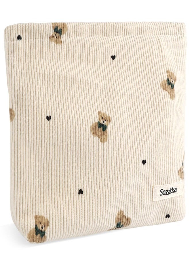 Tmtains Corduroy Makeup Bag Cute Small Soft Zipper Makeup Bags for Purse Organizer Cosmetic Travel Toiletry Pouch with Bear Pattern Coquette Aesthetic Period Pouch Christmas Gifts for Women (Beige) - Image 1
