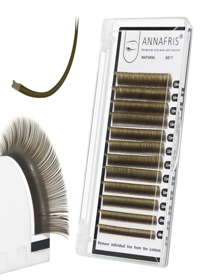 ANNAFRIS Ellipse Flat Eyelashes Extension Natural Soft Matte Black Faux Mink Individual False Lashes Split Tips Light Eye Lashes Extension Supplies (0.15 C, Green Brown 8-15mm Mix) - Image 1