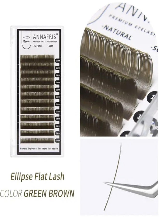 ANNAFRIS Ellipse Flat Eyelashes Extension Natural Soft Matte Black Faux Mink Individual False Lashes Split Tips Light Eye Lashes Extension Supplies (0.15 C, Green Brown 8-15mm Mix) - Image 4