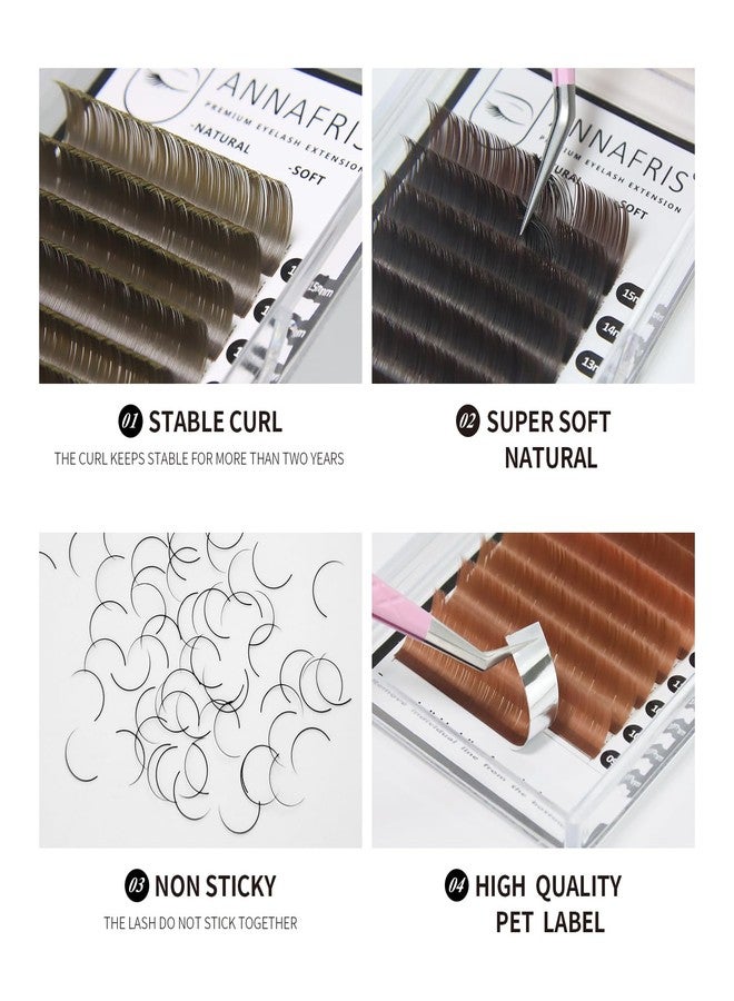 ANNAFRIS Ellipse Flat Eyelashes Extension Natural Soft Matte Black Faux Mink Individual False Lashes Split Tips Light Eye Lashes Extension Supplies (0.15 C, Green Brown 8-15mm Mix) - Image 2