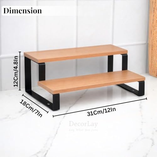 Decorlay 2-Tier Metal & Laminated Board Stairs Spice Rack Cosmetic Organizer Stand, Kitchen Countertop for Pantry Cupboard, Countertop (Beech+Black) - Image 3