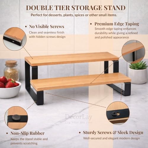 Decorlay 2-Tier Metal & Laminated Board Stairs Spice Rack Cosmetic Organizer Stand, Kitchen Countertop for Pantry Cupboard, Countertop (Beech+Black) - Image 4