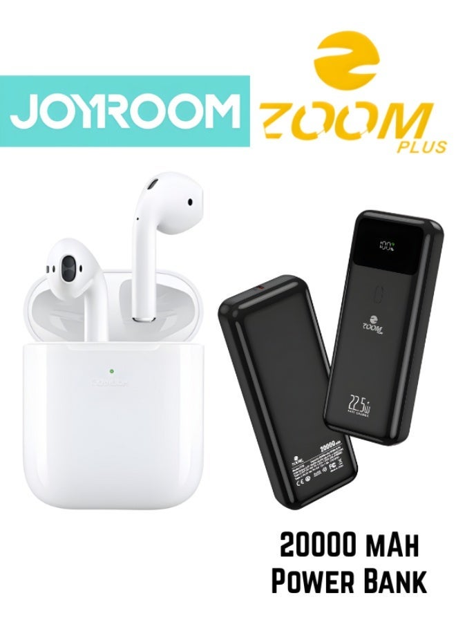 JOYROOM JR-T03S TWS Semi In-Ear Earphones Wireless Earbuds And Equipped With Anti-Fingerprint Silicon Case With Power Box Standard Version White & ZP-20 20000mAh 22.5W Ultra Fast Charging Power Bank 1 Input 1 Output External Battery Pack Black MAXIMOBundle - Image 1