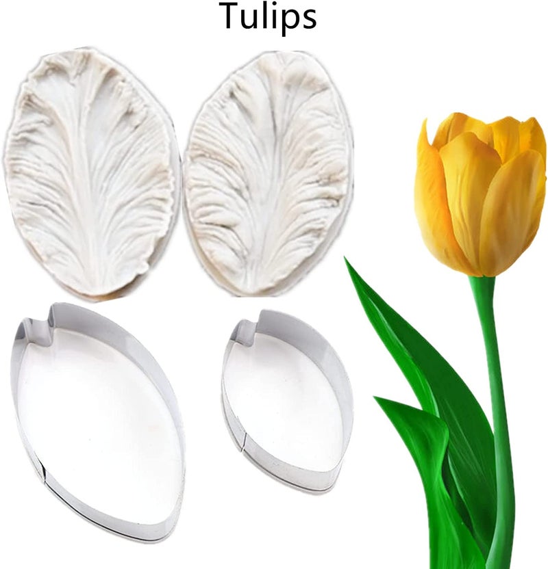 kulepin 8set Gum Paste Flower Molds and Cutters Fondant Flower Cutter Gumpaste Flower Silicone Molds Sugar Paste Flowers Making Tools for Fondant Wedding Birthday Cake Decorating - Image 5