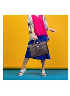 Bagneeds Croco PU Leather Laptop Messenger Bag for Men and Women, Brown (S9LD)  - Image 2
