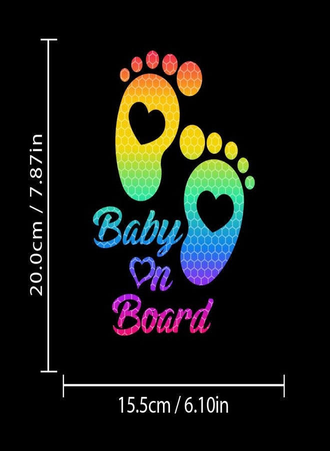 Iprokiu High Intensity Reflective Baby on Board Car Sticker Waterproof Cute Footprint Baby in Car Decal Safety Warning Sign Kids on Board Decal for Car Bumper Window (Rainbow) - Image 3