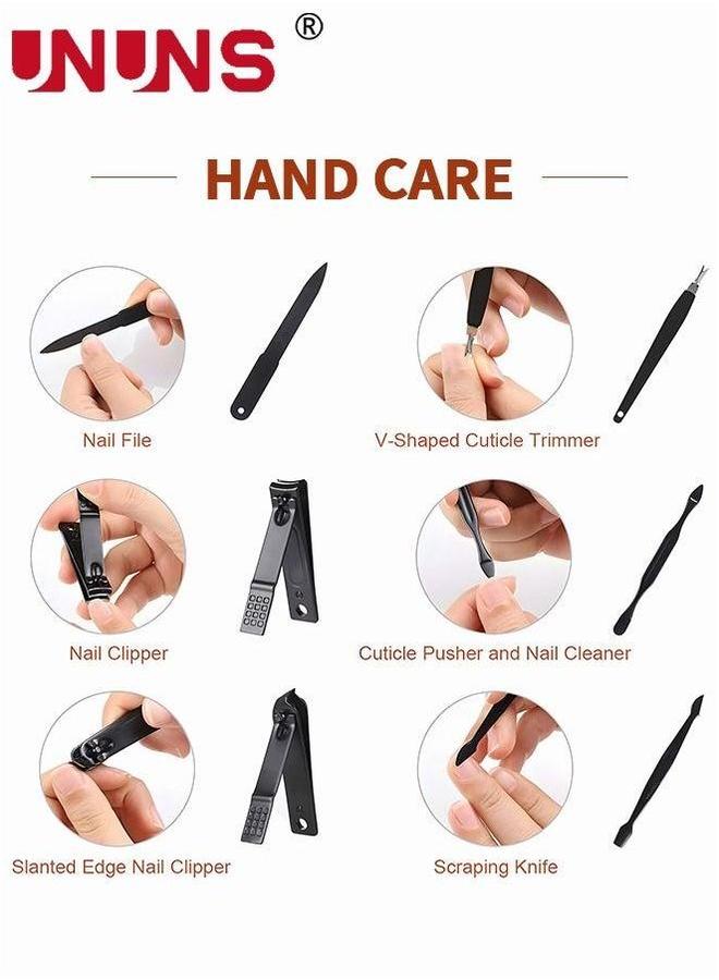 UNUNS طقم قص الأظافر 16 قطعة، طقم العناية بالأظافر، طقم العناية بالأظافر من الفولاذ الكربوني، طقم العناية بالقدمين مع مقصات، أدوات العناية الشخصية، حقيبة سفر فاخرة من الجلد الأسود القابل للحمل - Image 4
